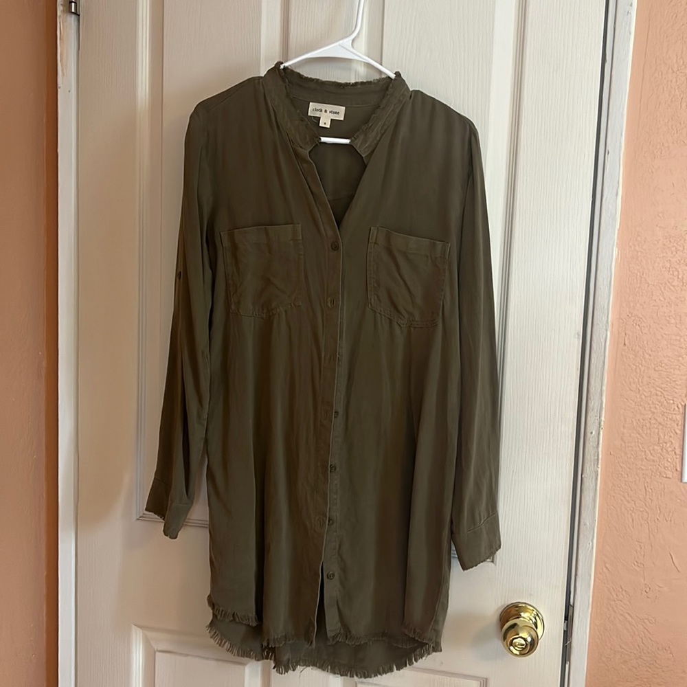 Forest green trendy frayed edge tunic